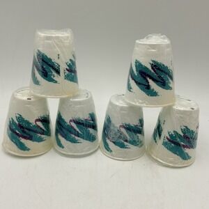 6X - VTG 90's Sweetheart Styrofoam Cup 8oz Jazz Design‎ Teal Individual Wrapped